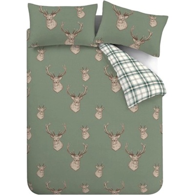 Catherine Lansfield Зелено единично спално бельо 135x200 cm Stag Check - Catherine Lansfield (BD/33904/W/SQS/SOG)