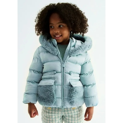 Abel & Lula Зимно яке с качулка за момиче в цвят аква с плюшени детайли Abel&Lula
