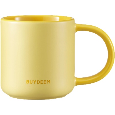BUYDEEM Керамична чаша за чай и кафе Buydeem CD1018-MY, 350 мл, Плоско дъно, Вътрешна мерителна скала, Високотемпературна керамика, Жълт (CD1018-MY)