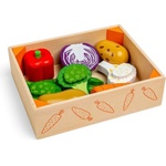 Bigjigs Toys - Дървен детски комплект за готвене - Щайга със зеленчуци