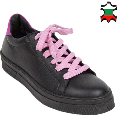 Български обувки Дамски кецове от естествена кожа с розови връзки 34178