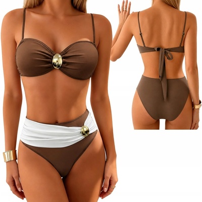 Dámske bikiny so zlatými ozdobami a vysokým pásom módne