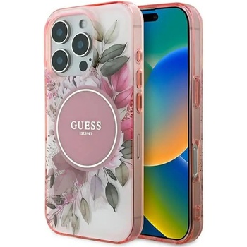 GUESS Калъф Guess IML Flower & Tonal Circle MagSafe iPhone 16 Pro Max - розов (3666339308483)
