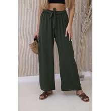 Italská Moda Široké dámské kalhoty s páskem 5878-13 khaki