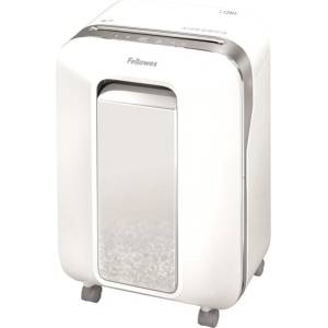 Fellowes Шредер Fellowes Powershred LX201, до 12 листа А4, раздробява карти/хартия/телчета/кламери, Jam Proof технология, Intellibar, SafeSense, кошче за отпадъци с обем 22 литра, бял (5050101-WHITE)
