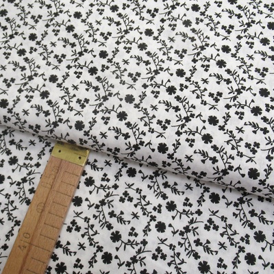 Bavlněné plátno - Černé květiny na bílé - šíře 160cm