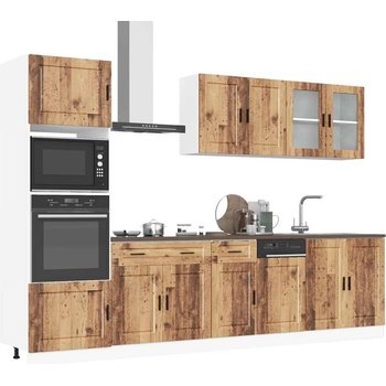 vidaXL Комплект кухненски шкафове, 7 части, "Porto", старо дърво, инженерно дърво (3314759)