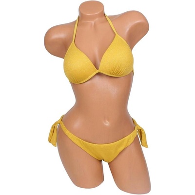 Дамски бански от две части в цвят горчица с ламе