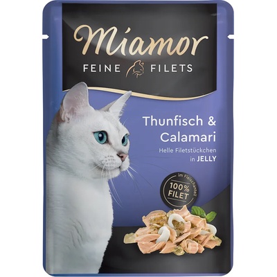 Miamor -6х100г Feine Filets Miamor, консервирана храна за котки, риба тон и калмари