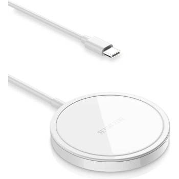 Dux Ducis USB-C Magnetic Wireless Qi Charger 15W - поставка (пад) за безжично зареждане за iPhone с Magsafe (бял)