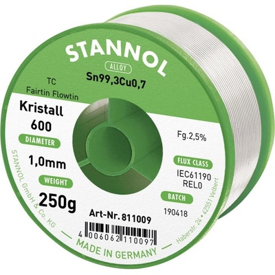 Stannol Kristall 600 Fairtin bezolovnatý pájecí cín bez olova Sn99,3Cu0,7 REL0 250 g 1 mm
