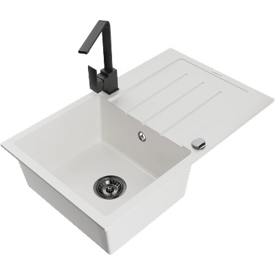 Mexen Bruno мивка от гранит с 1 отделение с отцедник и кухненски смесител Rita, бял - 6513-20-670300-70 (6513-20-670300-70)