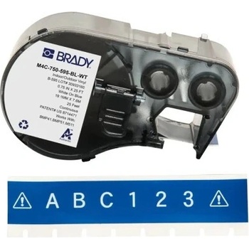 Brady M4C-750-595-BL-WT / 170824, 19.05 mm x 7.62 m, Винил, бял печат / син фон (170824)