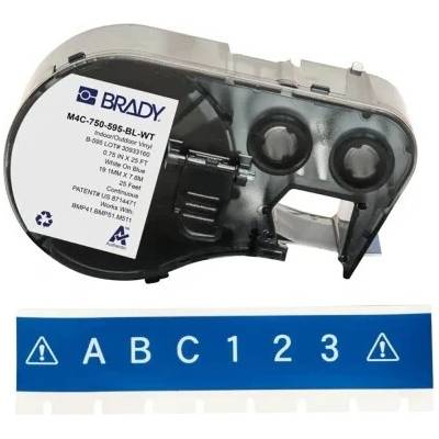 Brady M4C-750-595-BL-WT / 170824, 19.05 mm x 7.62 m, Винил, бял печат / син фон (170824)
