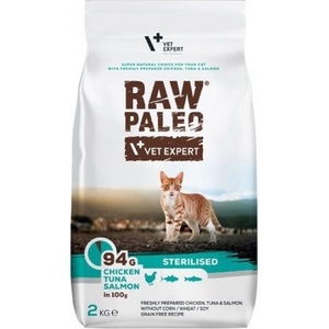 VetExpert Raw Paleo Sterilised Cat Chicken, Tuna, Salmon - пълноценна и балансирана храна за кастрирани котки, без зърно, с пиле, риба тон и сьомга, 6 кг, Vet Expert - Полша