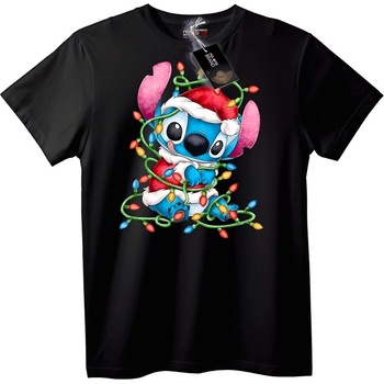 NOONEBRAND Тениска Stitch Дядо Коледа с коледни лампички - S, White