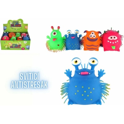 Teddies Míček příšerka antistresový mačkací silikon 11cm na baterie se světlem 4 druhy v sáčku 16ks v boxu