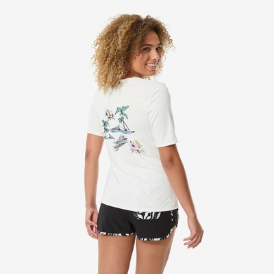 DECATHLON Dámske tričko Malou Paradise na surf s UV ochranou biele