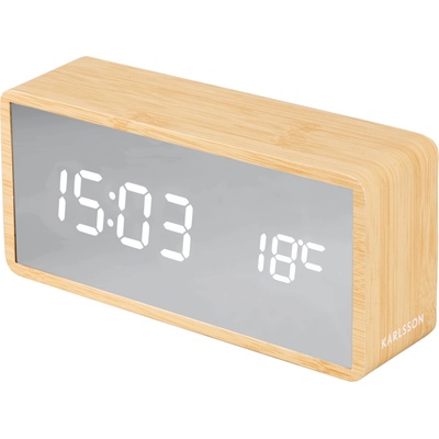 Karlsson Часовник и будилник Silver Mirror LED Wood в цвят светло дърво (KA5879WD)