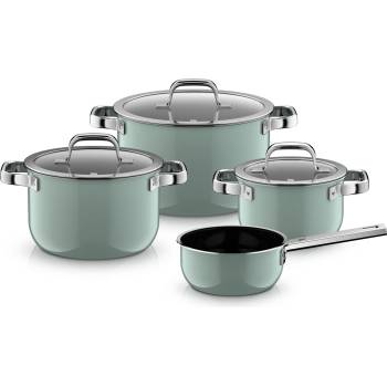 WMF Fusiontec Mineral Pro, комплект тенджери с касерола и 3 капака, евкалиптово зелено, 7 ел (519845290)