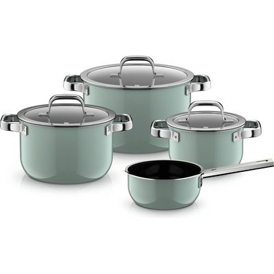 WMF Fusiontec Mineral Pro, комплект тенджери с касерола и 3 капака, евкалиптово зелено, 7 ел (519845290)