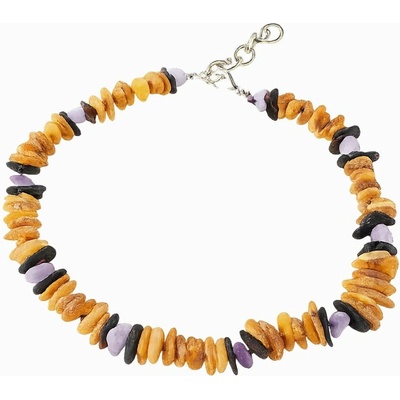 Jantarový Přírodní Obojek proti klíšťatům a blechám Baltské jantary MAX NaturalBlack AmberAmethyst 25-30 cm č. 150