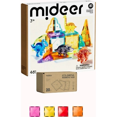 Mideer SADA Stavebnica Dinosaury 48 ks + Magnetické dieliky teplé farby CELKOM 68 ks