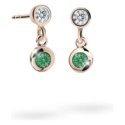 Danfil dětské náušnice C1537 z růžového zlata s kamínkem Emerald Green zapínání puzeta