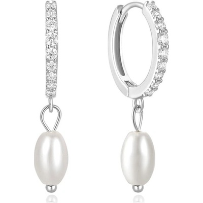 Grace Silver Jewellery stříbrné náušnice s perlou Enya E1451 stříbrná Bílá
