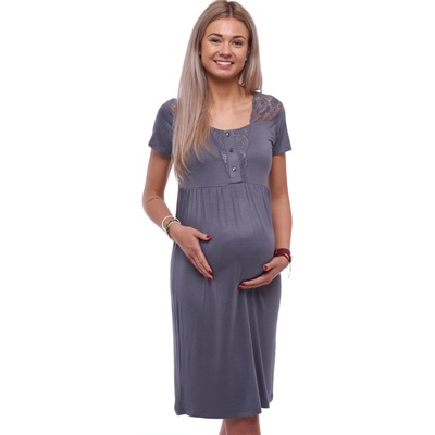 Kojicí a těhotenská viskózová košilka s krajkou tmavě šedá 1D1631 šedá