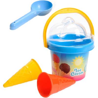 Set na písek zmrzlinový 2 kornouty + naběračka v kyblíku plast - Hračky Ňuff.cz