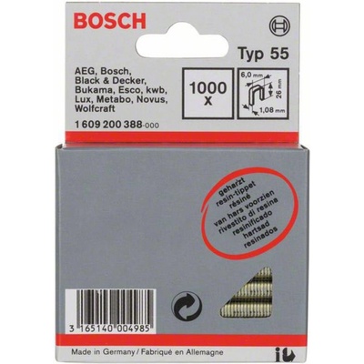 Narrow crown staple, type 55, resin-coated 6 x 1,08 x 26 mm 1000 ks Bosch Accessories 1609200388 Rozmery (d x š) 26 mm x 6 mm; 1609200388
