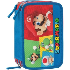 Panini Ученически несесер с пособия Panini Super Mario - Red & Blue, с 3 ципа (73206)