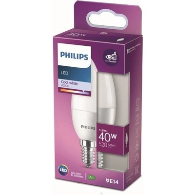 Philips 8718699772673 LED žiarovka 1x5,5W E14 520lm 4000K studená biela, matná biela, Eyecomfort