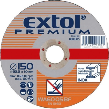 EXTOL PREMIUM řezný kotouč na ocel/nerez, 150x1,0x22,2mm