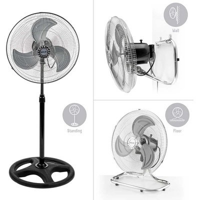 Muhler Вентилатор на стойка 18''Muhler FM-8138D, 3в1( на стойка, стена, под), Индустриален, Мощност 70W, 3 степени, 3 перки, Черен с инокс (KT-651068)