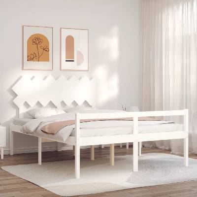 Petrashop 3195527 Postel s čelem pro seniory bílý / masivní dřevo