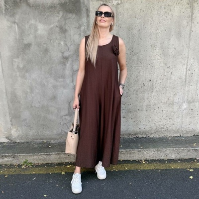 Vzdušný overal s broží Belle rose čokoládový