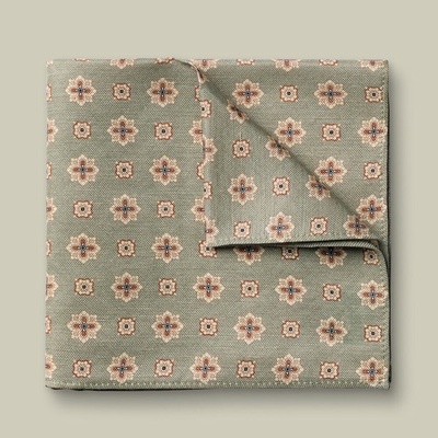 Charles Tyrwhitt Linen/Silk Geo Print Pocket Square Mid Green