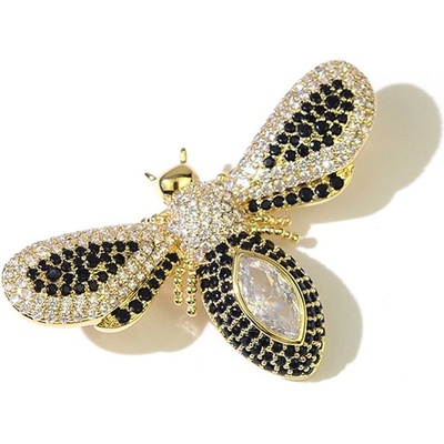 Éternelle Brož Swarovski Elements Napoletana - včela B2029/AL Černobílá