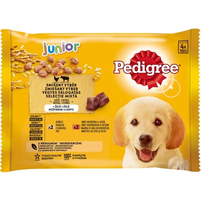 Pedigree Junior v želé kuřecí rýže a hovězí rýže 4 x 100 g