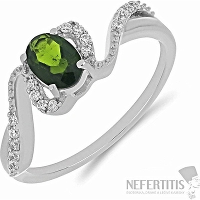 Nefertitis Prsten stříbrný s broušeným chromdiopsidem a zirkony 030163 DIO
