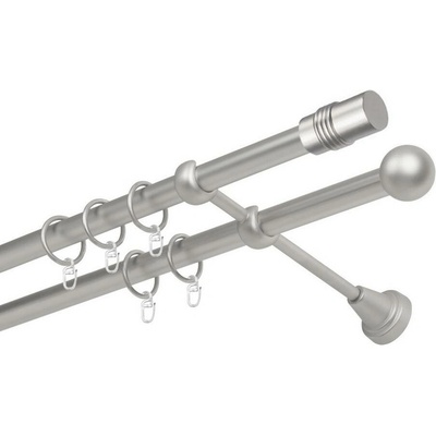 OK-GarnýžeCZ - Garnýže kovová dvouřadá 19mm Cylinder satina 210 cm do stěny / kroužky s háčkem