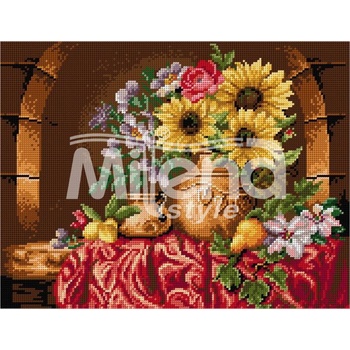 Milena Style Натюрморт със слънчогледи - гоблен със схема конци dmc 1: 4