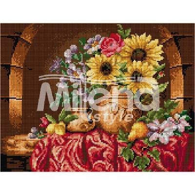 Milena Style Натюрморт със слънчогледи - гоблен със схема конци dmc 1: 4