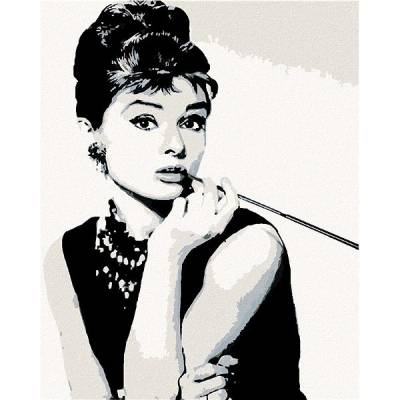 zuty Malování podle čísel Audrey Hepburn černobílá 80 x 100 cm vypnuté plátno na rám