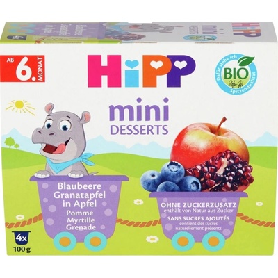 Hipp Био десерт Hipp - Боровинки, нар и ябълки, 6м+, 4 х 100 g (5812)