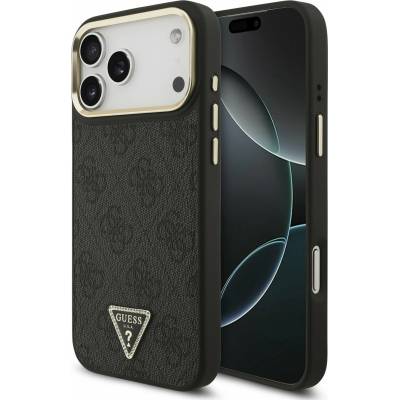 GUESS PU Leather 4G Strass Triangle Logo Gold Frame MagSafe Задний чехол для iPhone 17 Pro Max Black Guess | Cheren | МЪЖЕ | UNI