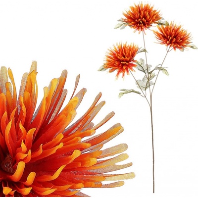Umelá kvetina Chryzantéma 3 kvety oranžová, 70 cm