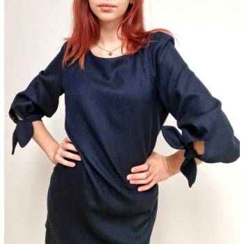 Image 1 of Свободна синя рокля с вълна и ръкави 7/8 с връзки (tj01)